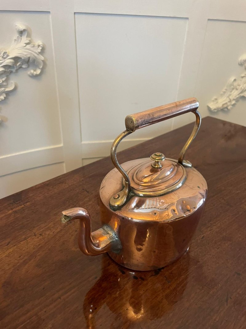 Unusual Small Antique George III Quality Oval Shaped Copper Kettle - Image 3